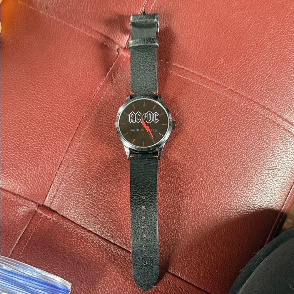 AC/DC Black watch with Leather Strap